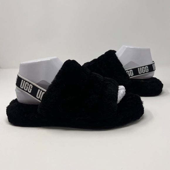 UGG Black Sherpa Fluff Yeah Platform Slide Sandal Slippers Size 6 Women's - Picture 1 of 12